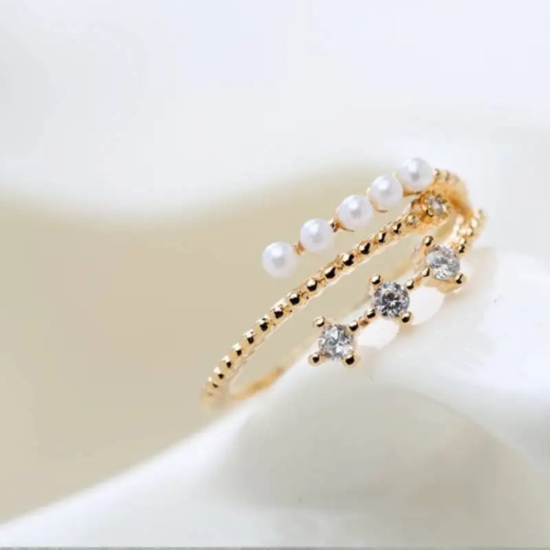 Женское кольцо для указательного пальца регулируемое с открытым жемчугом и