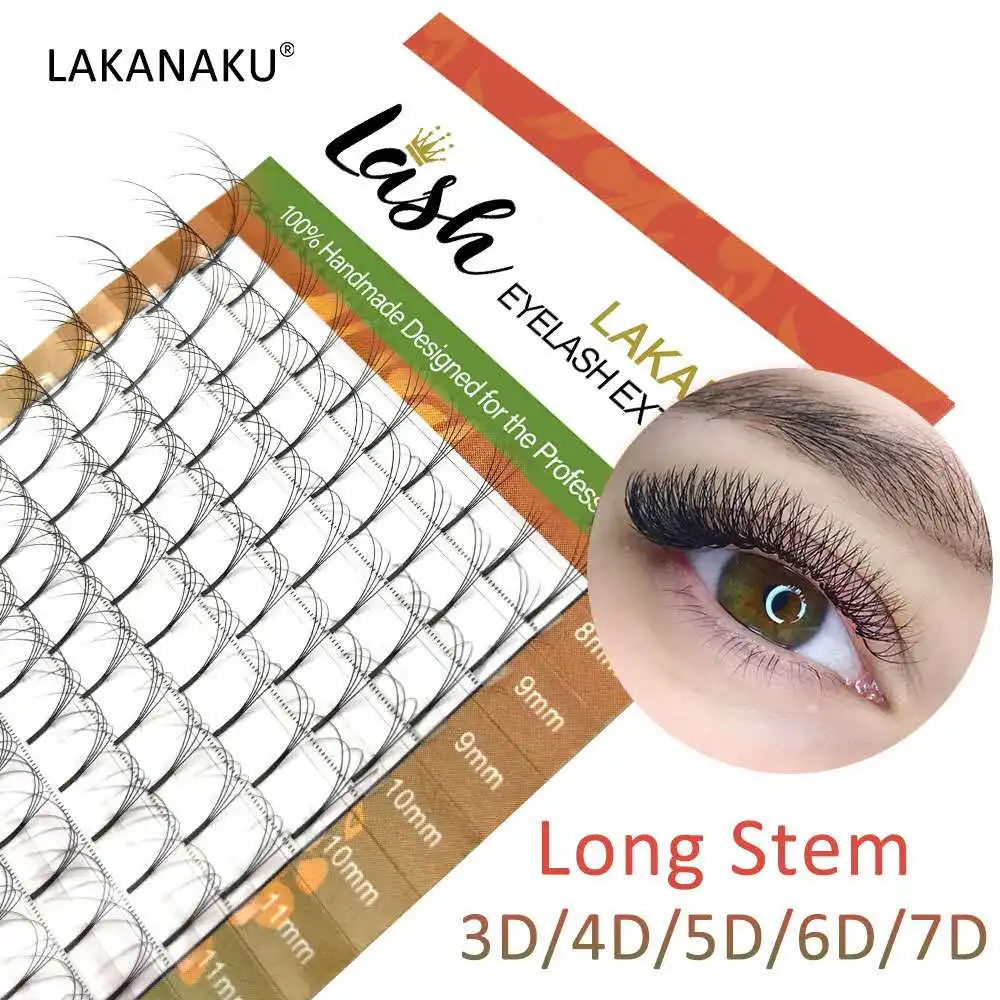 LAKANAKU 16 линий 3d готовые объемные вееры с длинным стержнем Индивидуальные ресницы