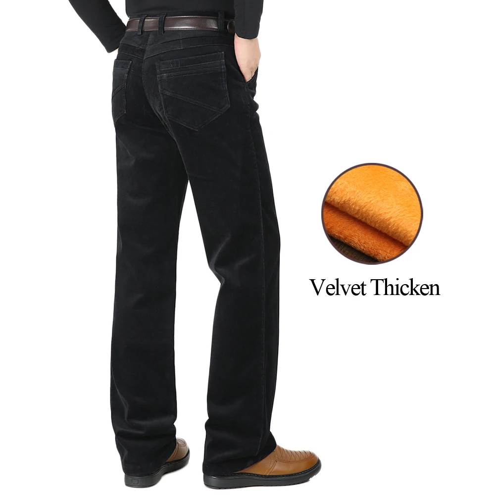 Mu Yuan Yang Winter New Men Casual Sweat Pants Velvet Thicken Corduroy Fleece Stretch Slacks Loose Warm Men's Trousers | Мужская