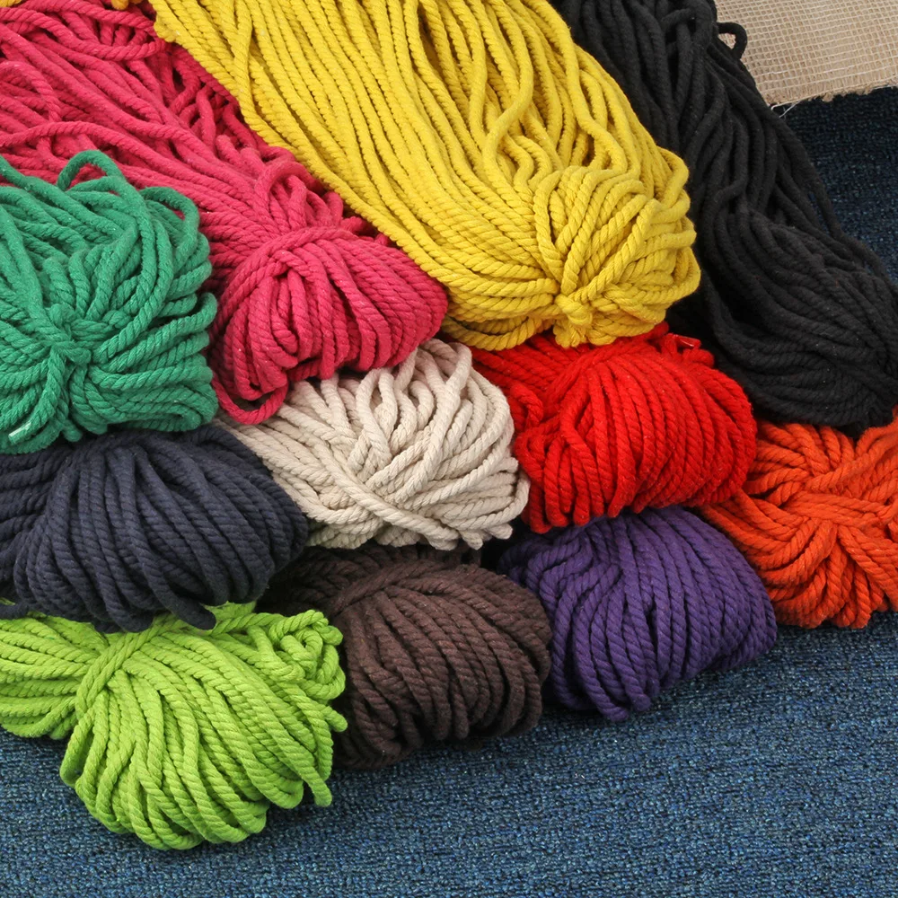 Cuerda de algodón de 5mm de espesor para manualidades, cuerda decorativa de Color trenzado, encuadernación para la boca, tela de costura de tres hebras, 5m