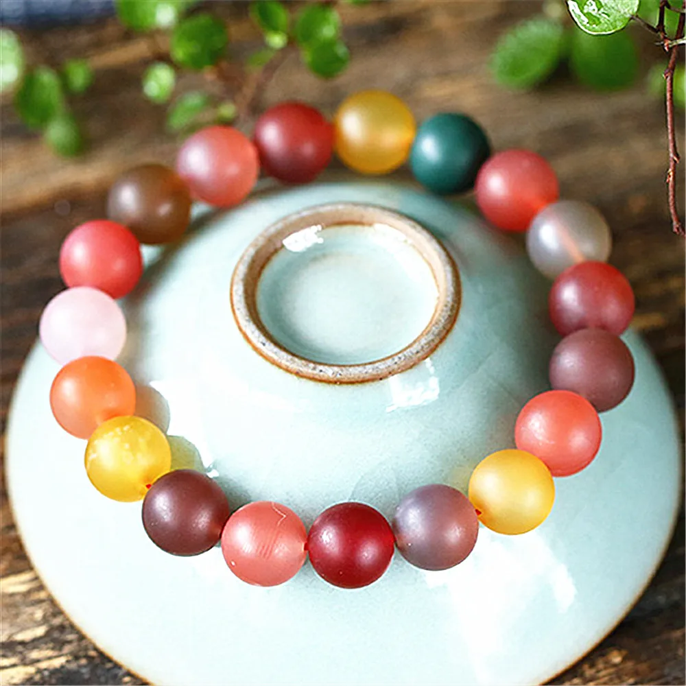 

Браслет женский из натурального камня, Матовый Агат, украшение для йоги, подарок для влюбленных, ярких цветов, Круглый браслет с подвесками