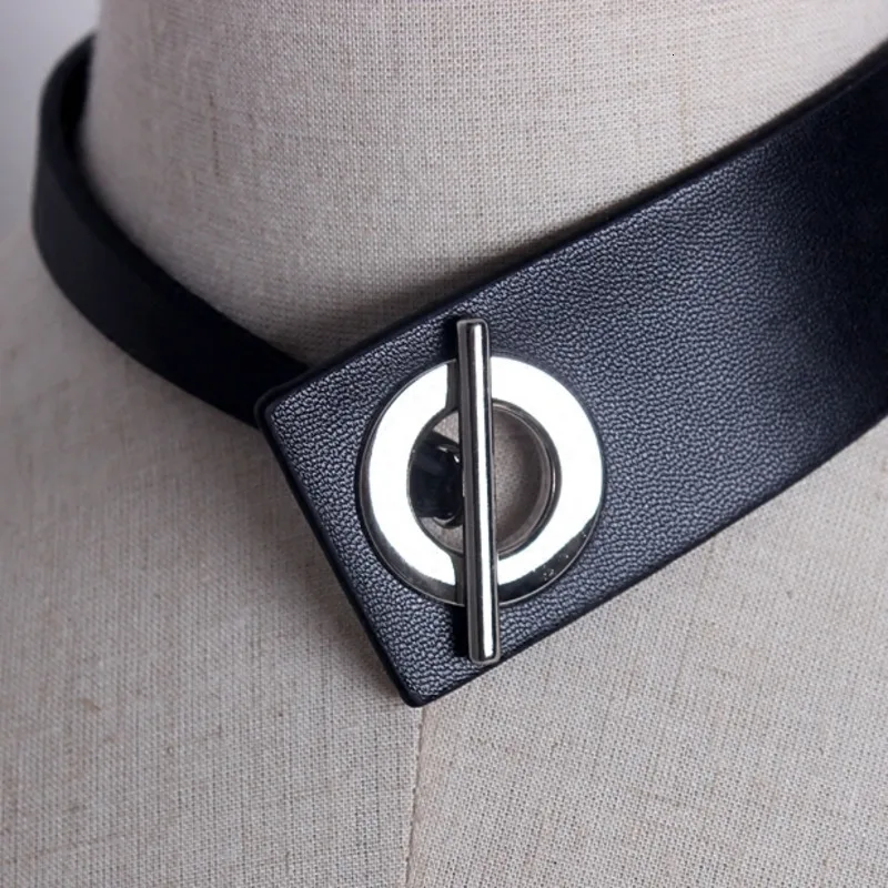 Женское кожаное ожерелье EAM Черное круглое короткое аксессуары для всех