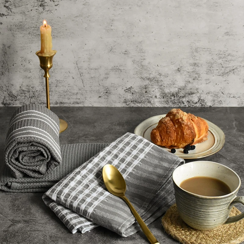 

3pcs Kitchen Towels Classic 100% Natural Cotton Tea Towels Dish Cloth Absorbent Lint-Free Machine Tableware Household