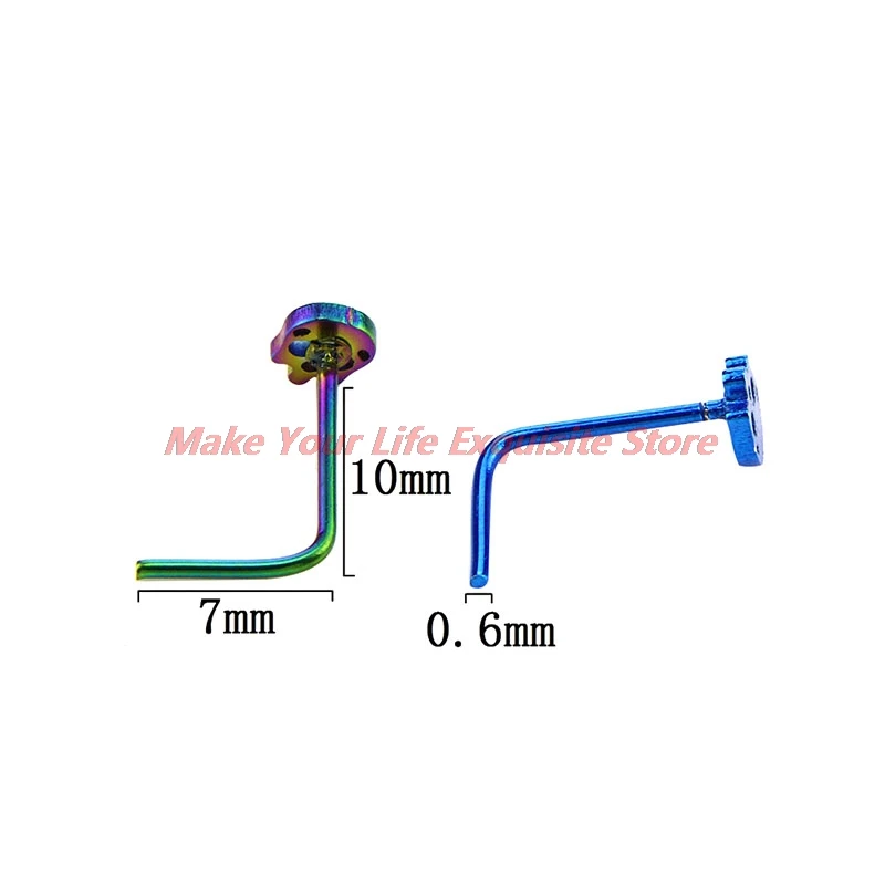 

New 6Pcs/Set Colorful Flower Maple Leaf Foot Spider Shape Surgical Steel Nose Studs Screw Ring Bone Bar Pin Piercing Jewelry