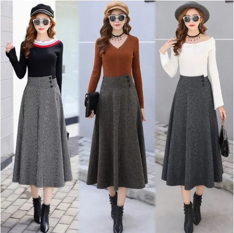 Шерстяная Юбка 2020 осень зима элегантная офисная Дамская винтажная