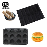 meibum round bread and baguette baking tools set hot dog hamburger silicone glass fiber mold non stick perforated bakeware