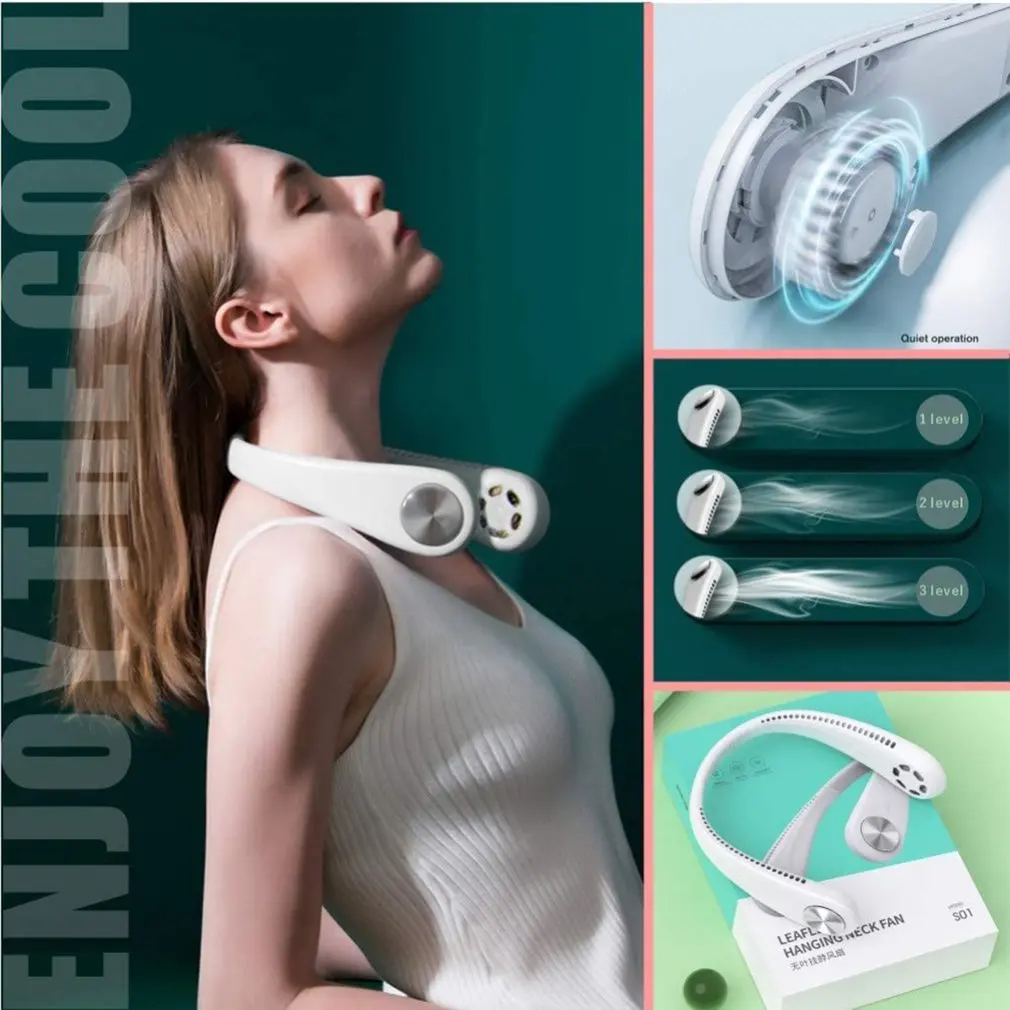 

6 Types Summer Air Cooling Neck Fan Leafless Hanging Neck Fan Bladeless Ventilator USB Rechargeable Neckband Fans Air Cooler