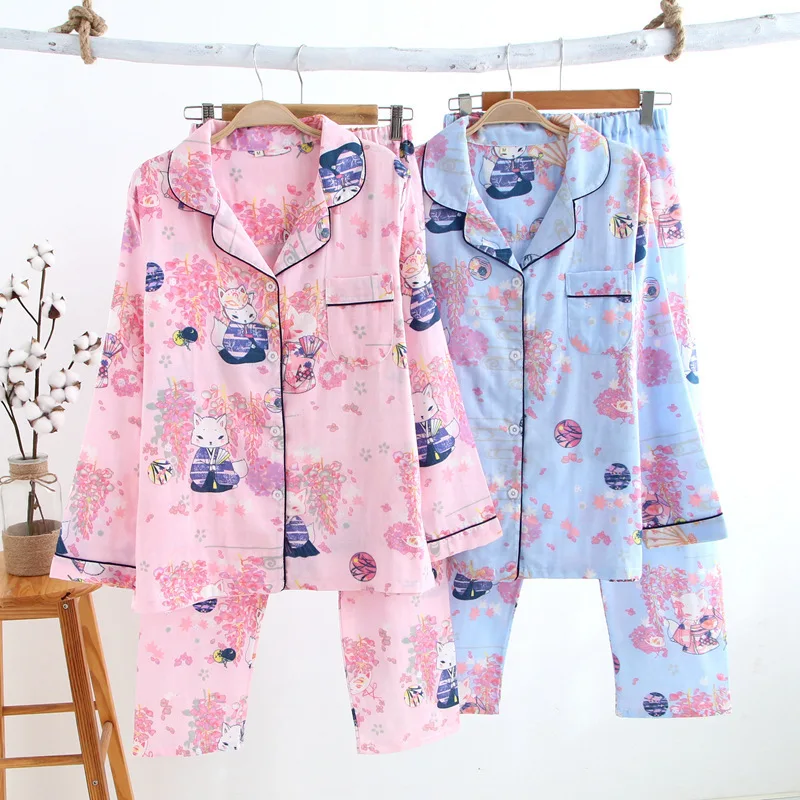 Традиционное японское кимоно осенняя пижама из чистого хлопка с длинным рукавом