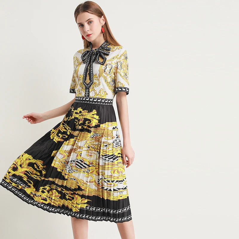 2020 летнее Плиссированное Платье с принтом высокое качество красивое платье до