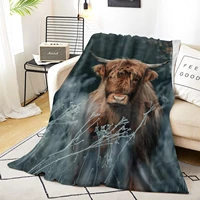 fleece throw blanket for couch highland cattle landscape rustic farmhouse cow landscape lightweight