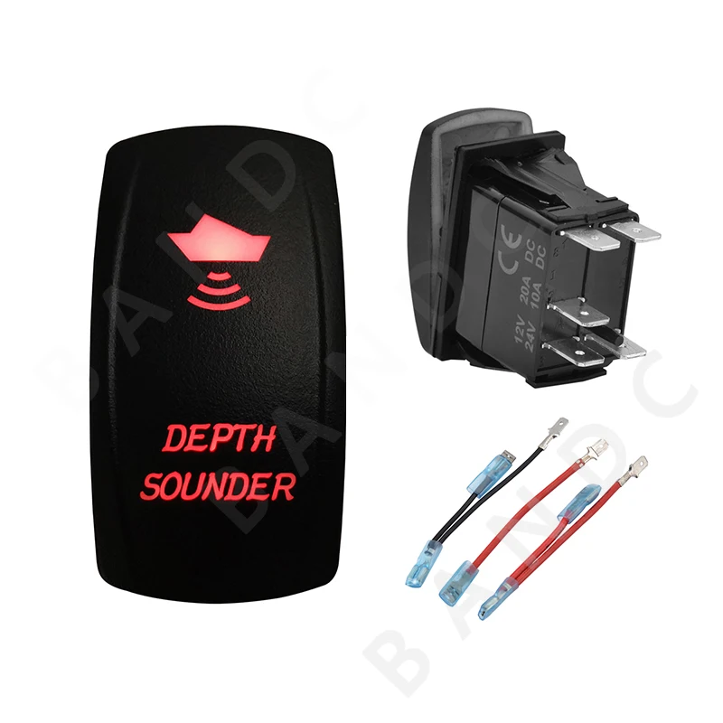 

12V 24V Car Boat DEPTH SOUNDER Rocker Switch 5P On-Off Red Led Lamp for Marine Vehicle Yacht Ship, Boat Accessories
