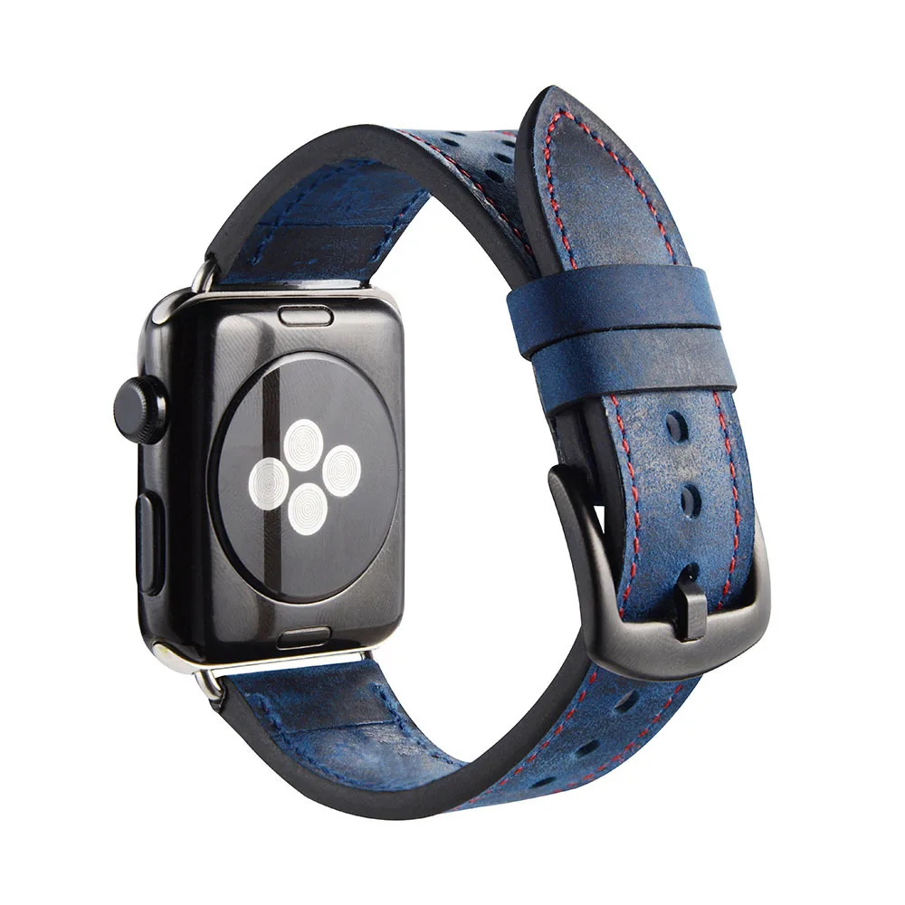 Роскошный кожаный ремешок в стиле ретро для Apple watch 44 мм 42 мм 38 с черным адаптером для iwatch серии 5 1 2 3 ремешок для часов