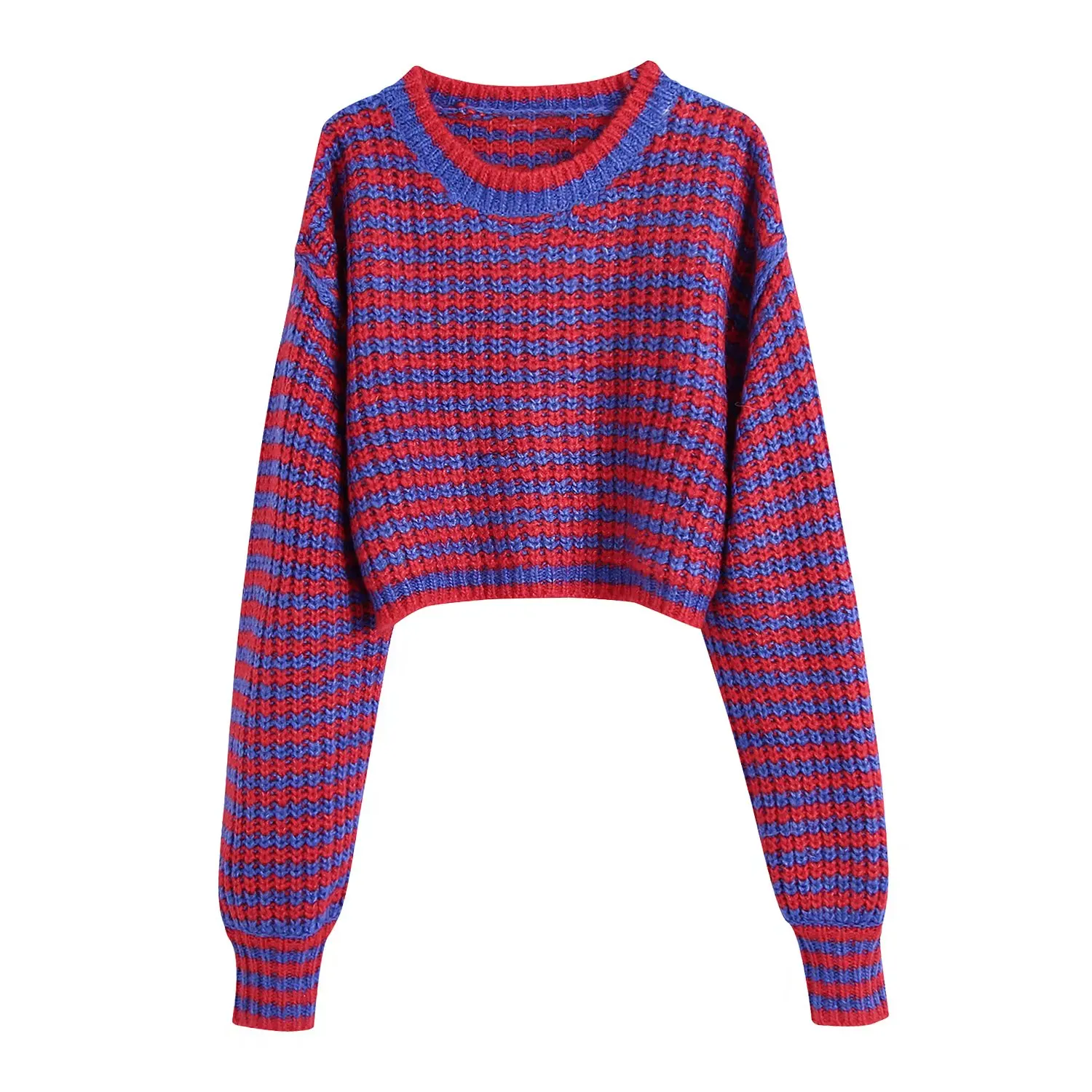 

Willshela Women Fashion Striped Cropped Knit Pullover Sweater Long Sleeves O-Neck Vintage Woman Knitted Sweaters Chic Tops