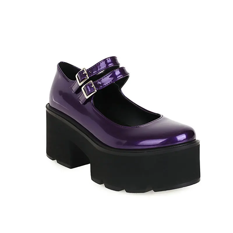 

Spring Autumn Girls Wedges Lolita Shoes Patent Leather Women Mary Janes Shoes Platform Woman Flats Round Toe Ladies Shoes