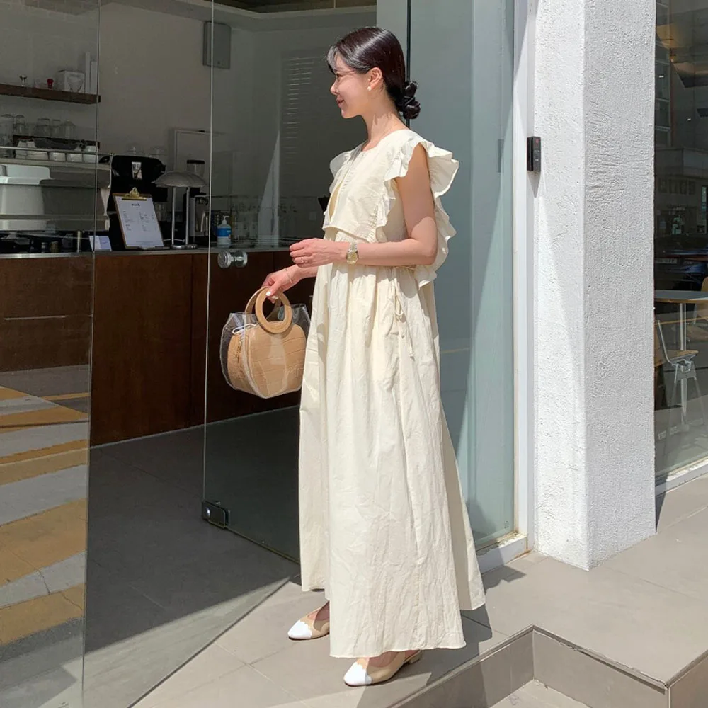 

Japanese Style Korean Fashion Temperament Sweet Two-piece Suit Women's Dress Solid Color Fashion High Waist Lotus Sleeve