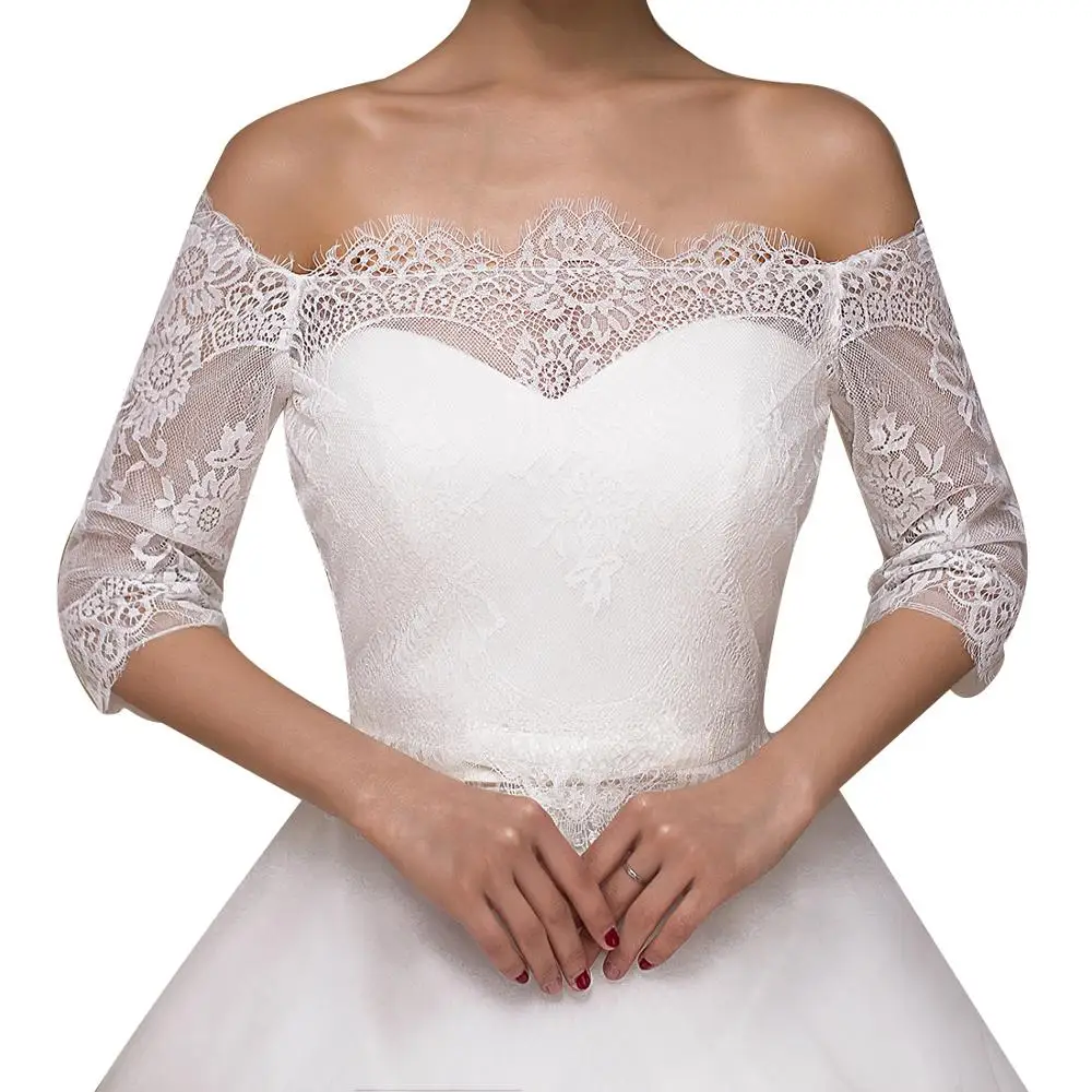 

Bridal Scarf Lace Boleros Half Sleeve Wedding Jackets White Ivory Cape Bride Wraps Wedding Accessories In Stock