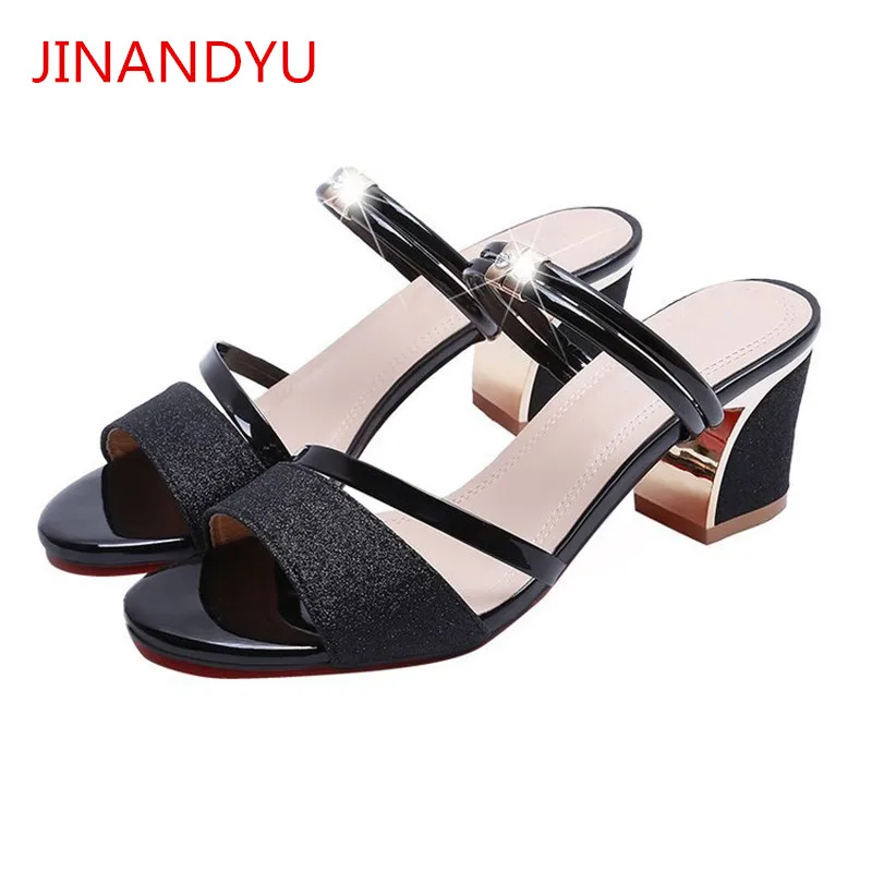 

Summer Sandals Women Shoes Black Heels Bling Ladies Shoes Sliver Chunky Heels Fashion Woman Slippers Sexy Sandal Woman Pumps