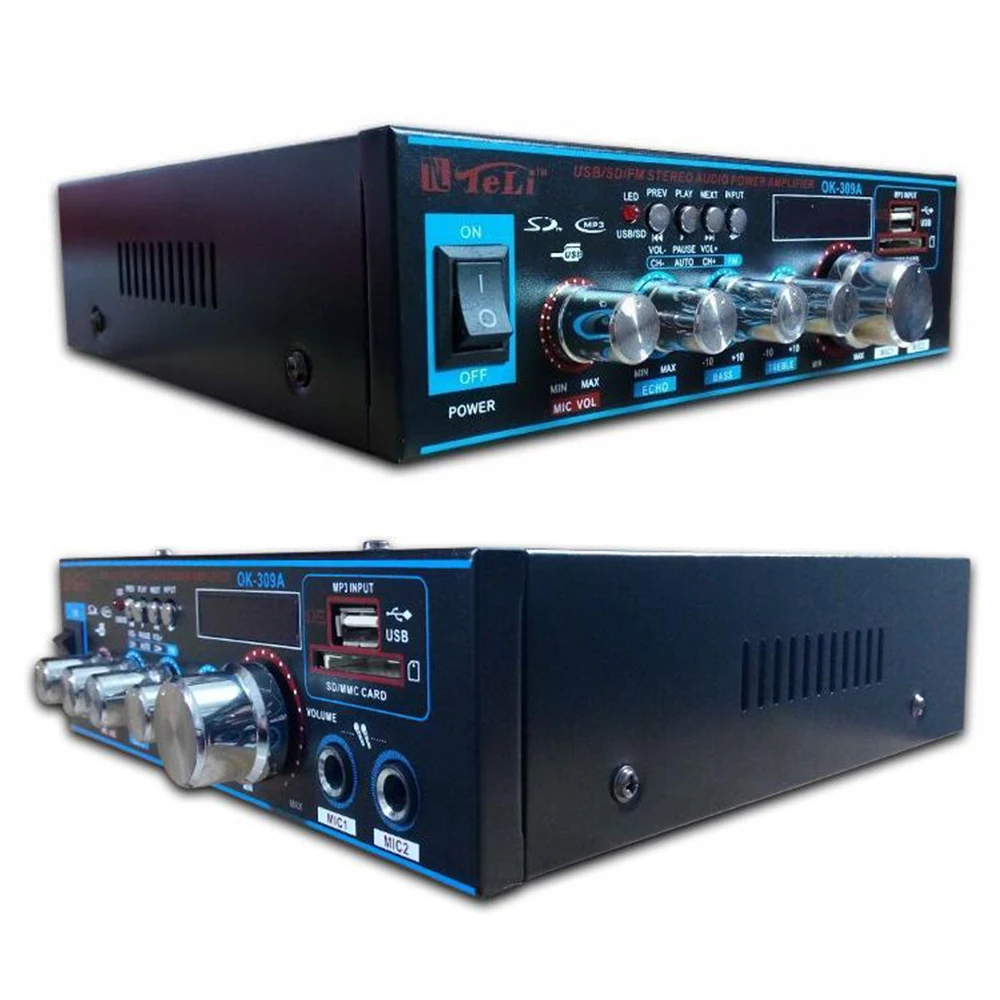 Hi-Fi 2CH 800W аудио Мощность усилитель 12/220V FM SD микрофон с дистанционным управлением