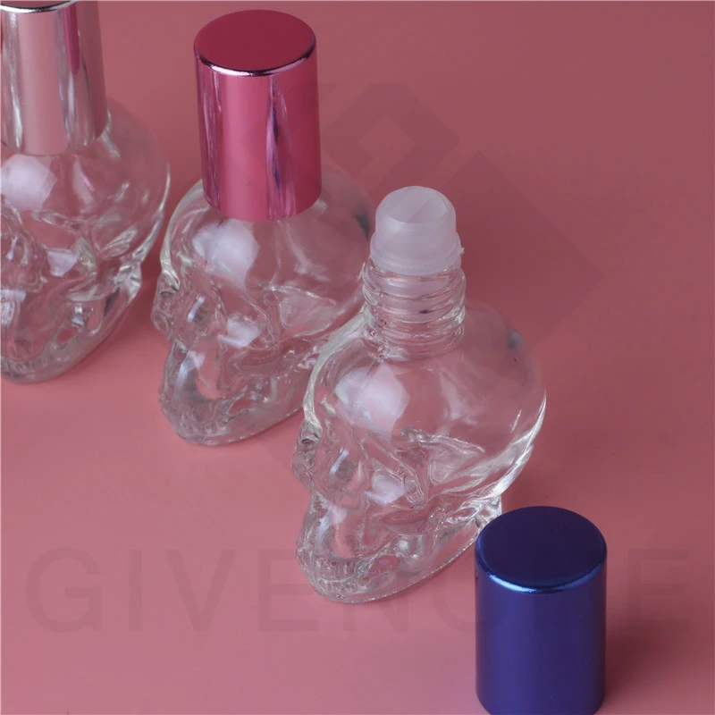 10 шт./лот 8 мл пустой стеклянный рулон в форме черепа на флаконе для духов пустые