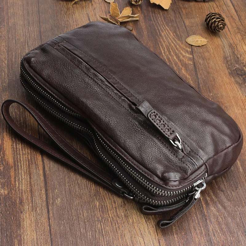 fashion vintage genuine leather men's clutch bag business natural real cowhide large capacity multifunctional phone wallet