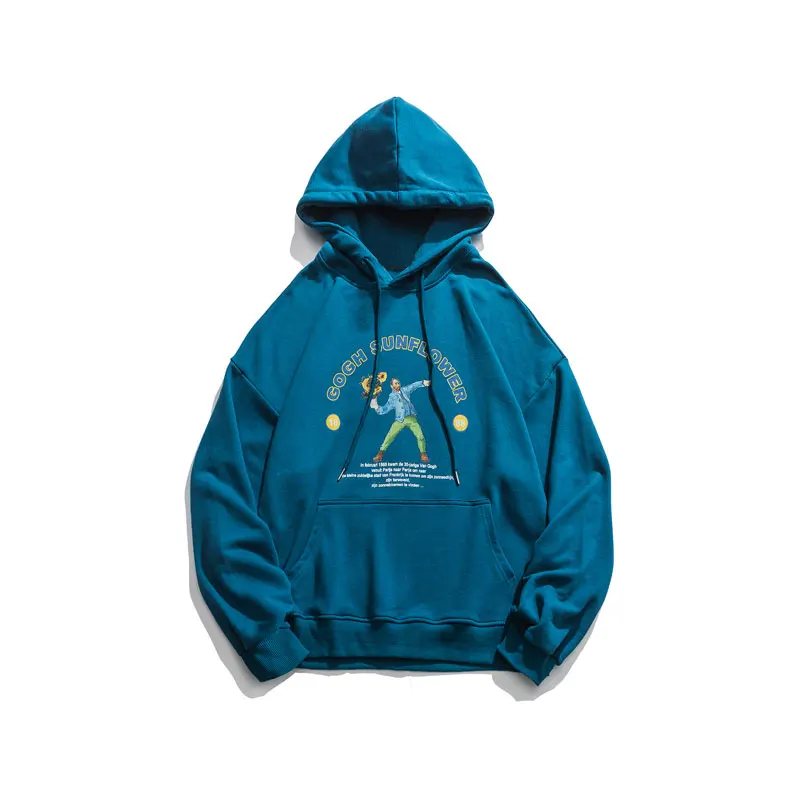 Blue GONTHWID забавные подсолнухи ван гога печати толстовки с капюшоном, худи уличная мужская хип хоп Повседневный пуловер Топы толстовка хипстер - Цвет: Blue