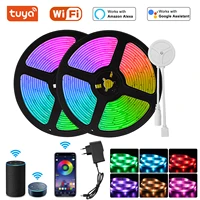 20 meter rgb 5050 tuya wifi led strip light alexa ribbon 15m 10m 5m led diode tape bluetooth controller power adapter for home