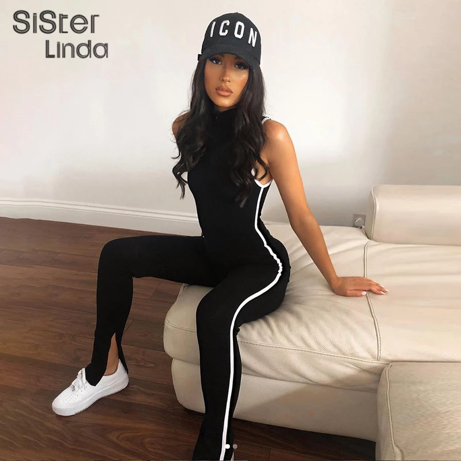 Женский спортивный костюм Sisterlinda Длинный Облегающий комбинезон в полоску на