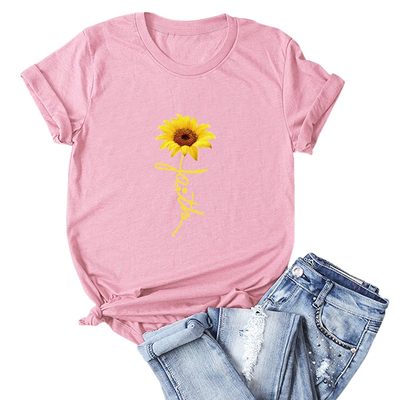 Женская футболка из чистого хлопка с принтом подсолнуха новинка 2020