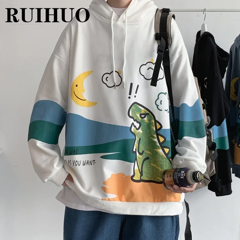

RUIHUO Kawaii Dinosaur Pullover Hoodie Men Clothing Korean Fashion Sweatshirt Men Hoodie M-2XL 2021 Autumn New Arrivals