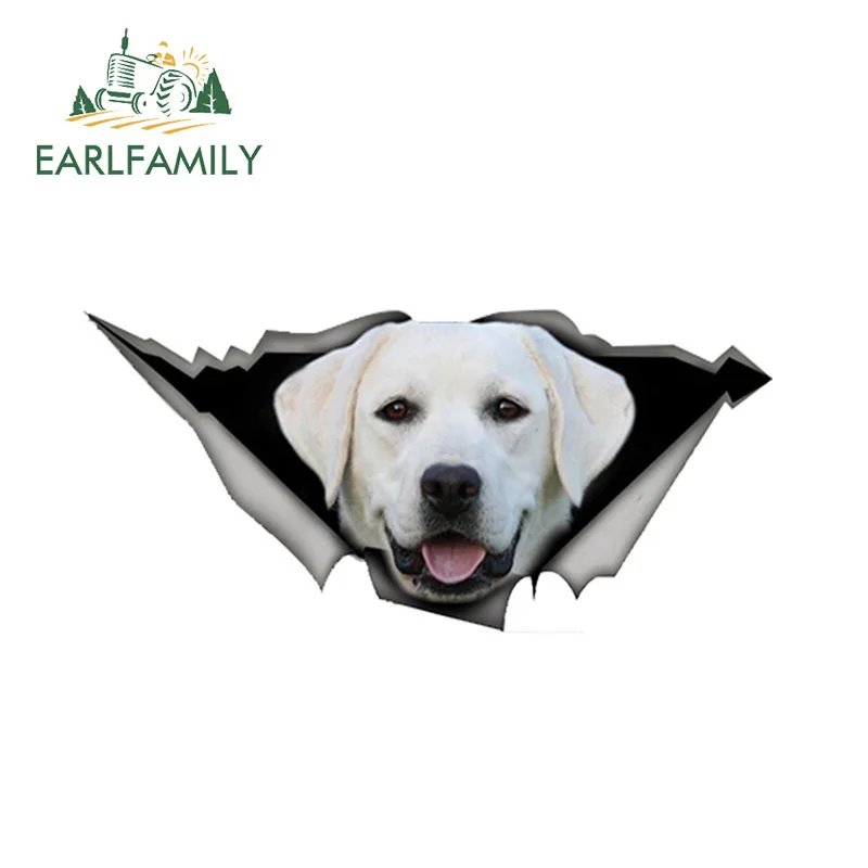 EARLFAMILY, 13 см x 6 см, белый лабрадор, автомобильная наклейка, рваная металлическая наклейка, Светоотражающая наклейка s, водонепроницаемая, 3D, для автомобиля, Стайлинг, белая лабораторная наклейка