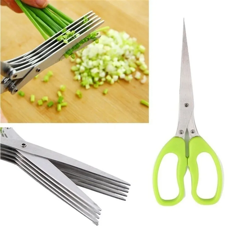 

Multi-functional Stainless Steel Kitchen Knives Multi-Layers Sushi Shredded Scallion Cut Herb Spices Scissors Cooking Tools