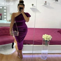 simple purple velvet short evening dress with sleeve plus size midi black girls prom dress for african women robes de soir%c3%a9e