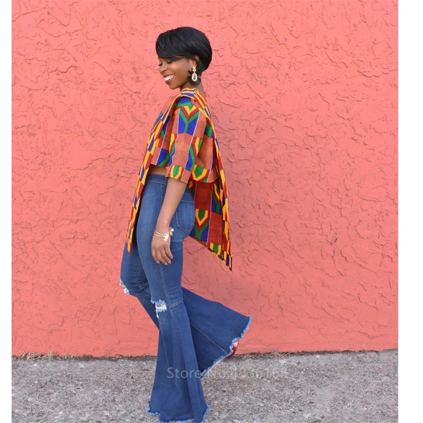 Женская африканская одежда 2021 Дашики с принтом раздельный топ летние джинсовые