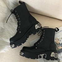 boots punk style platform women ankle boots womens motorcycle boot fashion ladies chunky shoes metal decor black big size