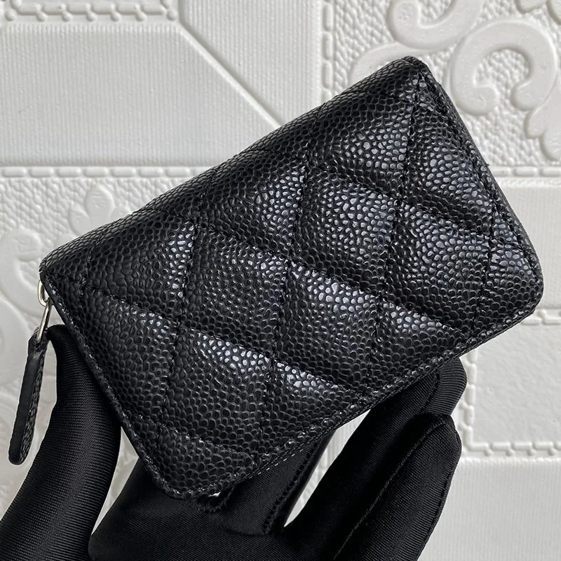 

Luxury Brand High Quality Cowhide Female Organ Business Card Case Leather Short Zipper Coin Purse Classic Lychee Pattern Wallet