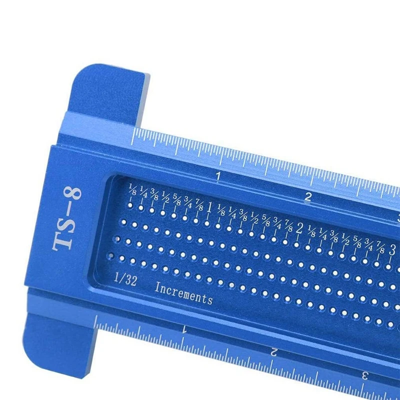 

TS-8 Precision Marking T-Rule, Aluminum Alloy Hole Positioning Scribing Gauge Woodworking Measuring Tool(Blue)