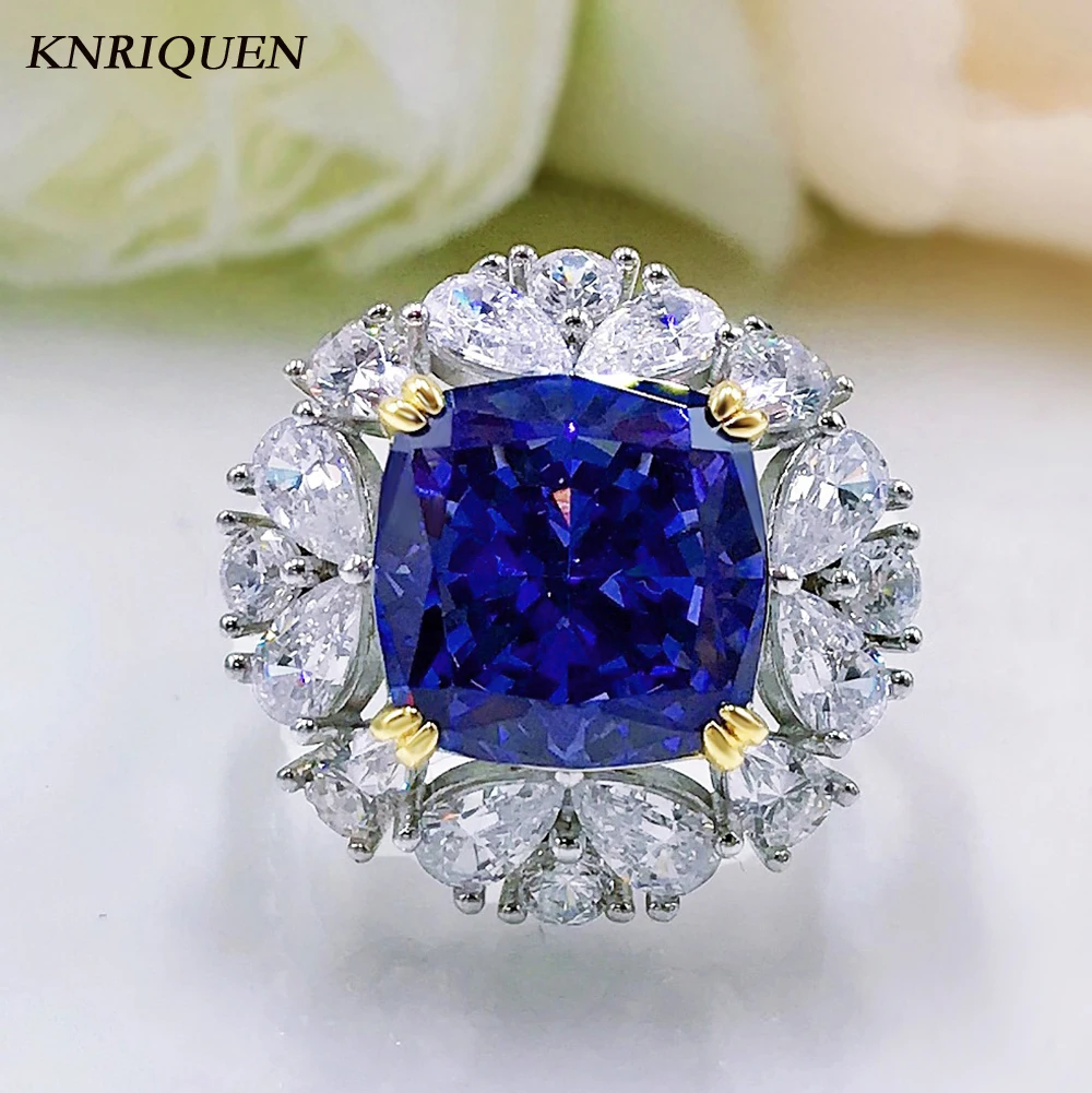 

2021 Luxury 925 Sterling Silver Wedding Rings for Girlfriend Full High Carbon Diamond Tanzanite Gemstone Party Ring Fine Jewelry