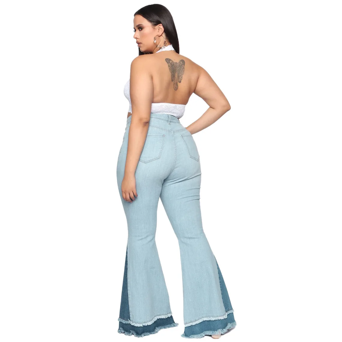 

New Fashion All-match Flared Jeans Women's Denim Trousers Super Stretch Jeans High Waist XL Size Jeans Color Matching Slim Jeans