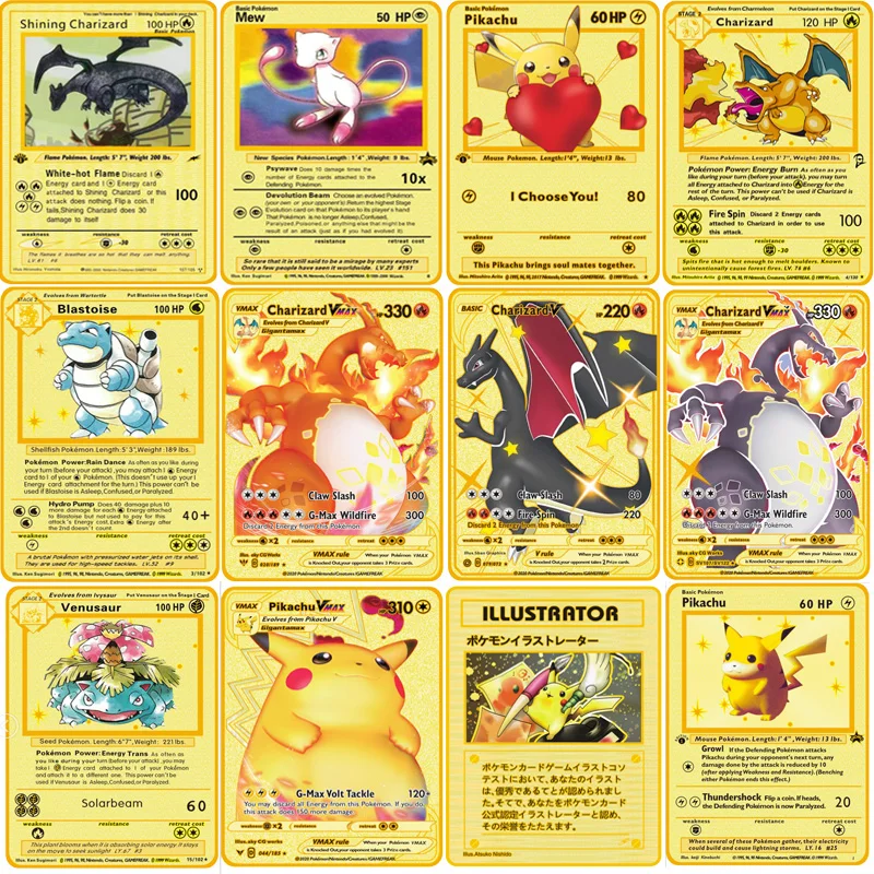 

Pre-Sale Pokemon English Metal Gold Cards Gx Tag Team Toys Blastoise Lagikarp Charizard Action Figure Collection Toys