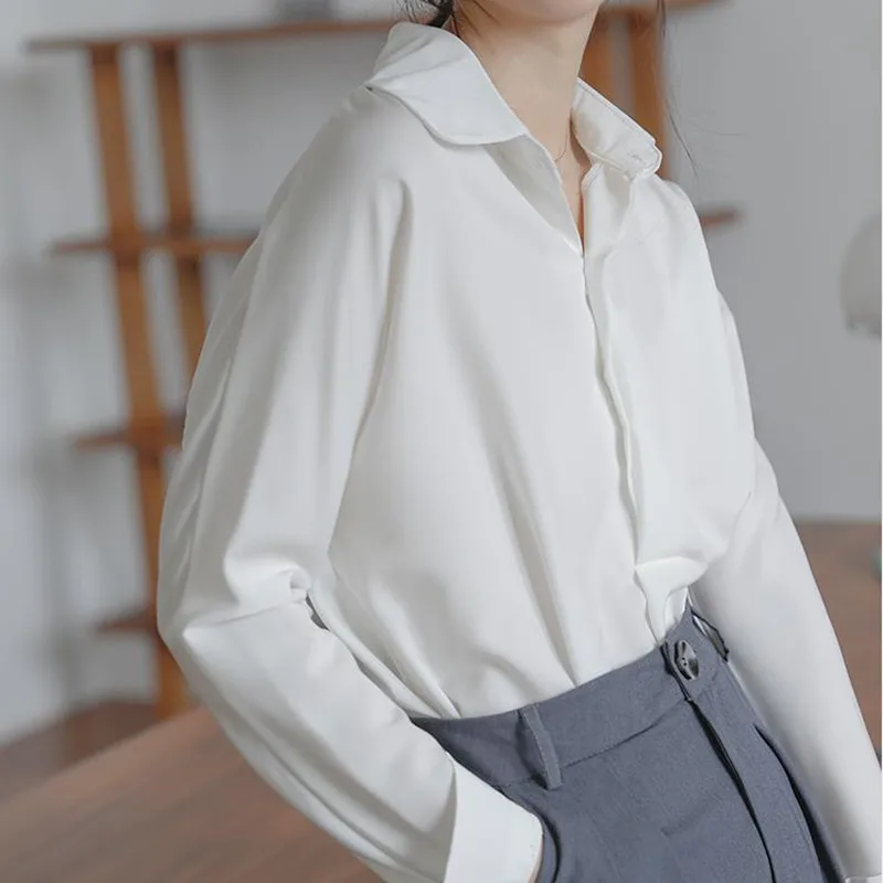 Изящная Обувь из органической кожи Атласная белая рубашка 2021 новые осенние