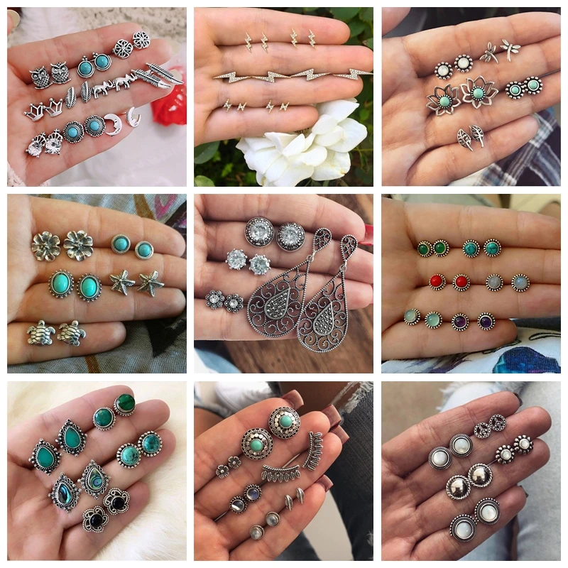 Винтажные геометрические серьги гвоздики в стиле бохо пляжная мода бисер камень