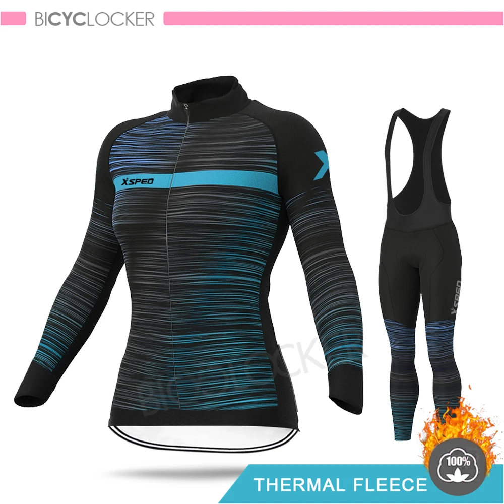 Bib Cycling Set Женская зимняя новая велосипедная одежда, комплект Джерси для велоспорта, Теплая Флисовая одежда Aleing, женская форма для шоссейного велосипеда, костюмы, одежда для верховой езды - Цвет: Bib Cycling Set