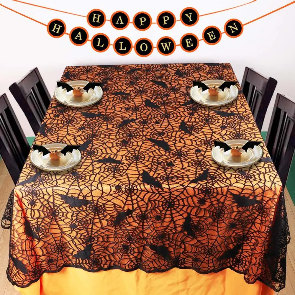 

OurWarm Halloween Party Lace Knitted Spiderweb Table Cover Mat Tablecloth Table Runner Fireplace Mantle Event Party Decoration
