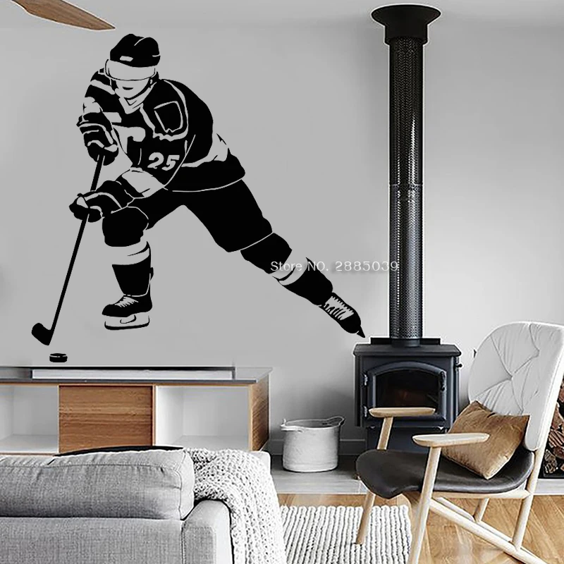 Виниловая наклейка на стену хоккеист Зимний спорт высокое качество домашний