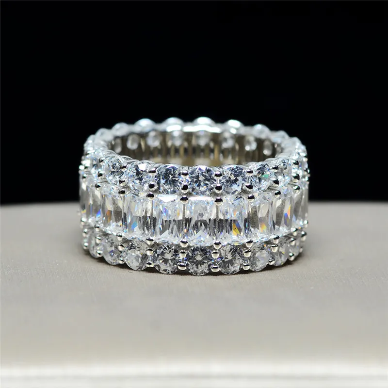 Anillo de lujo Eternity para hombres y mujeres, sortija de compromiso de boda con diamantes de laboratorio completo, Plata de Ley 925, Bijou, joyería