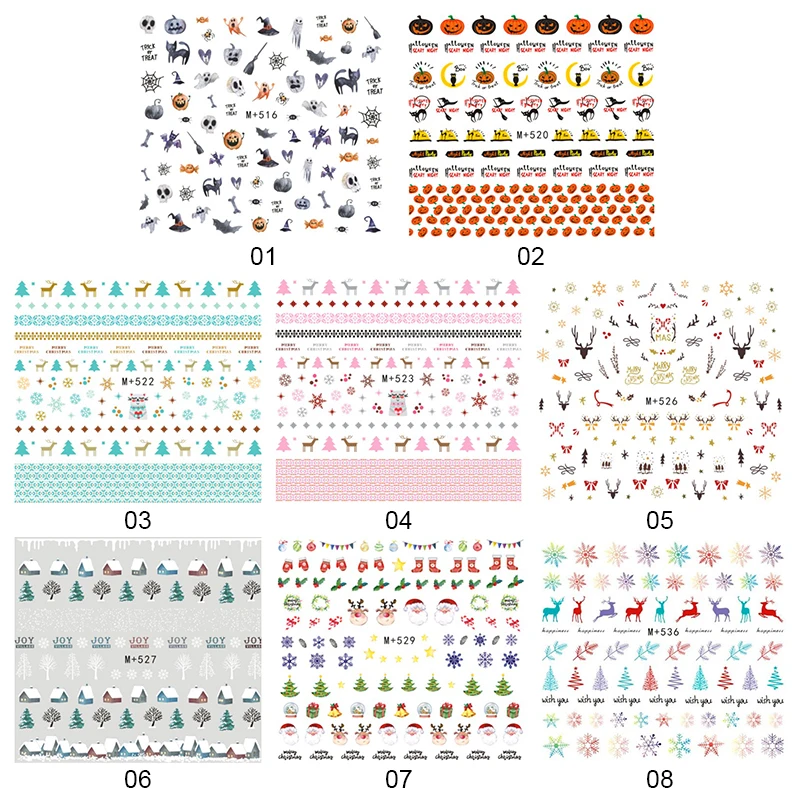 1 лист Рождество Хэллоуин Золотой Серебряный ноготь Водные Наклейки олень снег