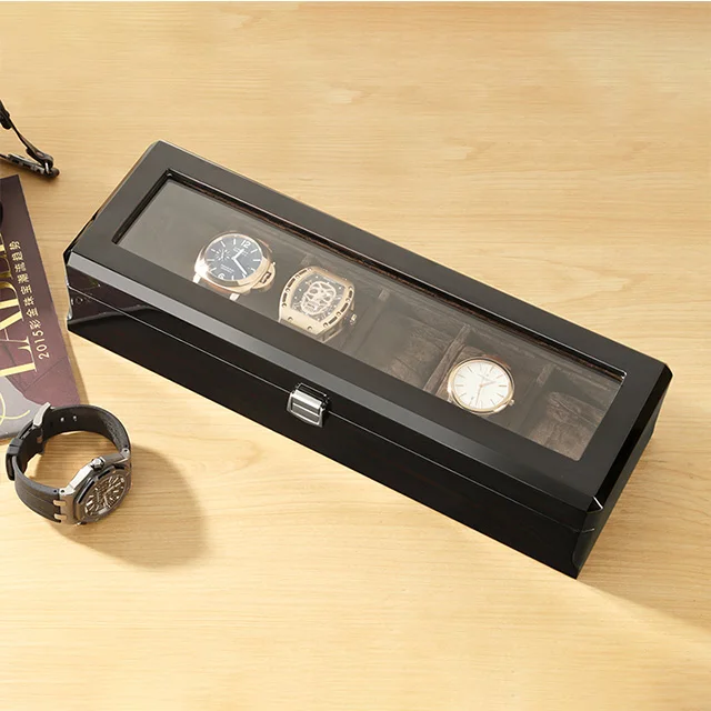 

6 fentes en bois matériel boîtes de montre pour hommes ou magasin affichage montres pratique bijoux montre rangement organisateu