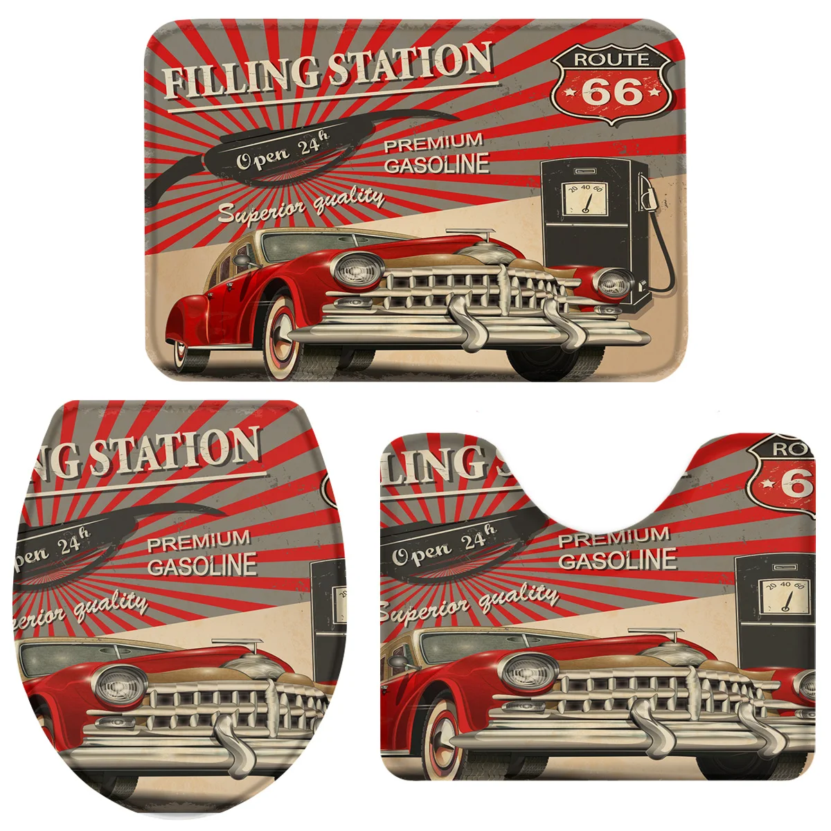 Комплект из 3 предметов для ванной комнаты ретро постер автомобиля Route 66 набор