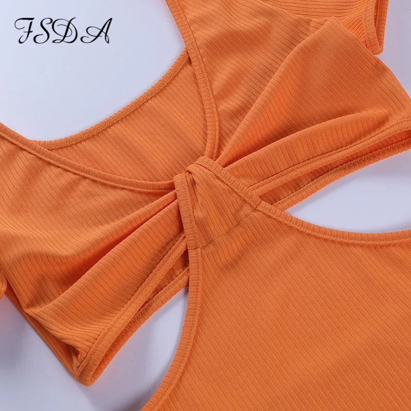 

FSDA V Neck Orange Short Sleeve Bodycon Dress Mini Women Hollow Out Summer Backless Knit Holiday Black Sexy Beach Dresses Party