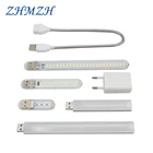 Светодиодный ночной мини-светильник ZHMZH, USB 3 светодиода, 8 светодиодов, 10 светодиодов, 24 светодиода, лампа для книг с удлинителем, адаптер для чтения, блокнота, внешний аккумулятор